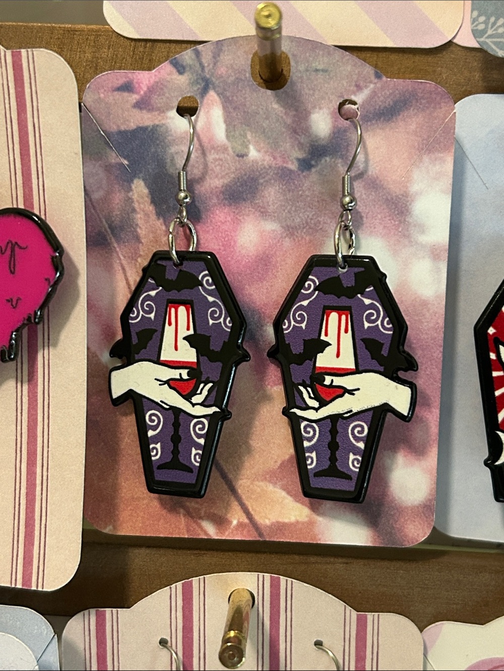 Bloody Wine glass coffin Halloween Earrings